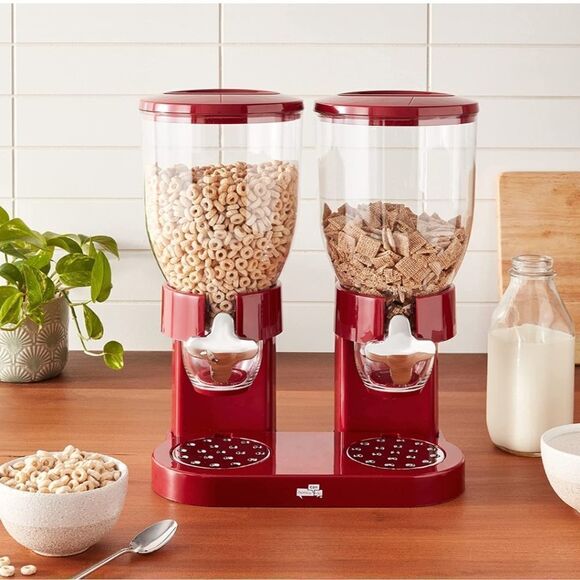 New Honey Can Do Double Cereal Dispenser Portion Control Red Chrome Silv… - Picture 1 of 7